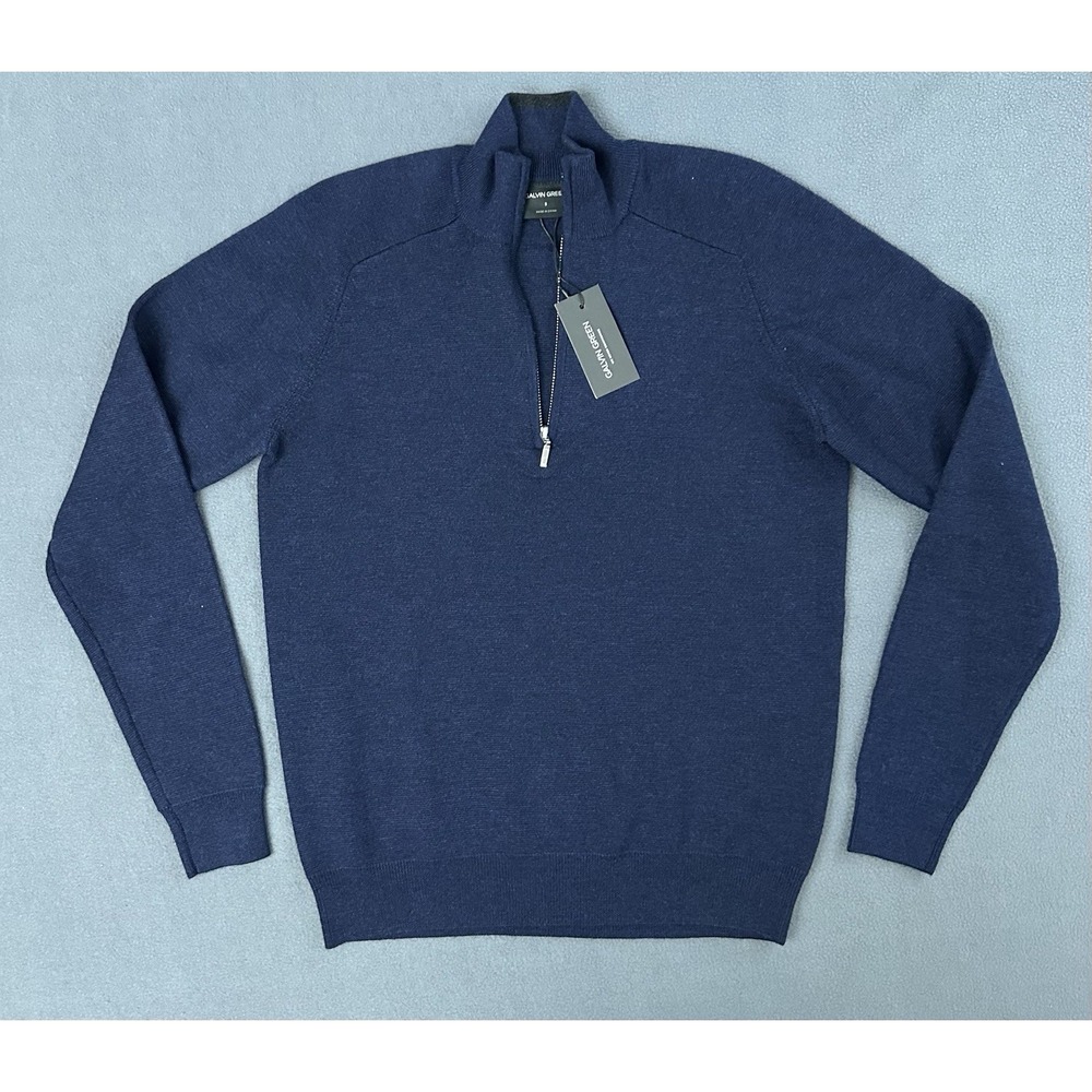 Galvin Green Wool Heavy Knit Quarter Zip Men's Size Small Blue